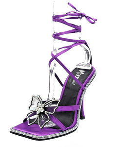 Purple Satin Embellished Butterfly Strappy Pumps