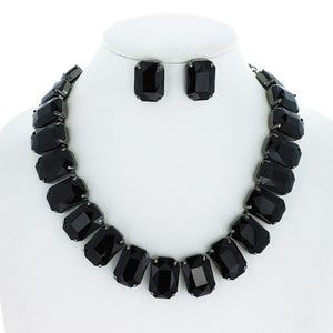 Black Crystal Octagon Cut Collar Necklace Set