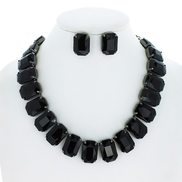 Black Crystal Octagon Cut Collar Necklace Set