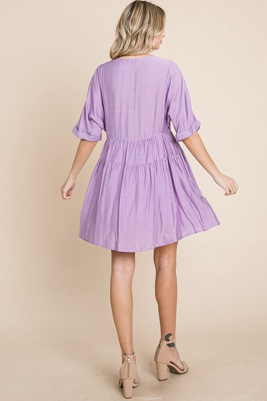 Lavender Tiered Dolman Sleeve V neck Babydoll Dress – Aquarius Brand
