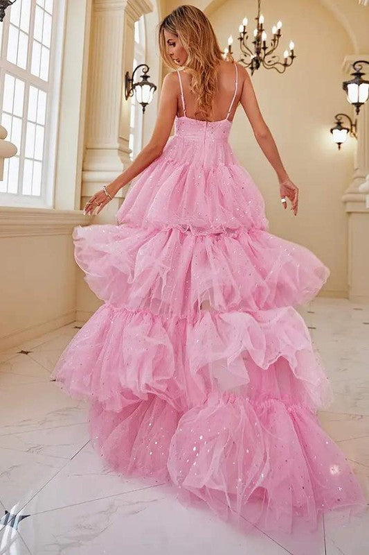 pink sequin high low dress Girls Pink Sequin High-Low Princess Dress with Train