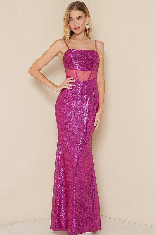 Magenta Corset Sleeveless Sequin Maxi Dress Aquarius Brand Magenta Corset Sleeveless Sequin Maxi Dress Aquarius Brand