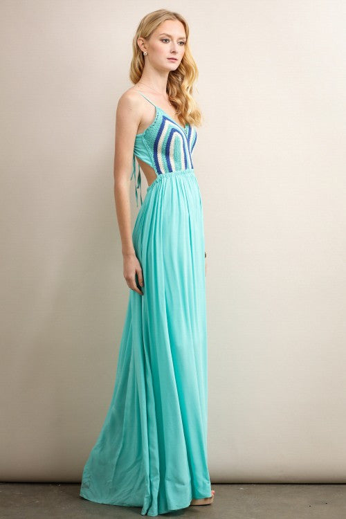 Aqua Open Back & Crochet Top Detail Maxi Dress – Aquarius Brand