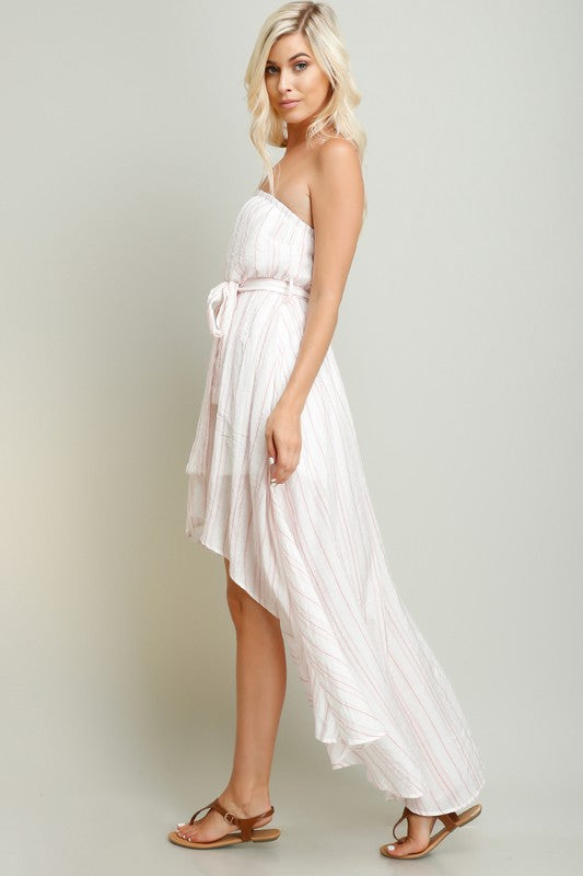 Blush Stripe Linen Hi-Lo Tube Dress – Aquarius Brand