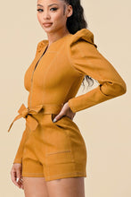Mustard Belted Puff Sleeve Romper