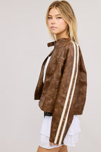 Clay Vertical Stripe Wash Faux Leather Jacket