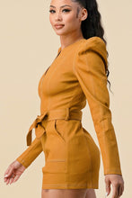 Mustard Belted Puff Sleeve Romper