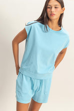 Blue Sleeveless Crew Neck Top And Shorts Set