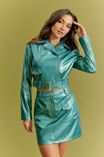 Mint Blue Moto Jacket And Mini Skirt Set