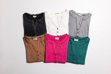 Black Acid Washed Half Placket Ribbed Knit Top