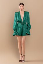 Green Ruffle Hem V Neck Self Tie At Waist Romper