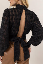 Black Fuzzy Tie-Back Blouse