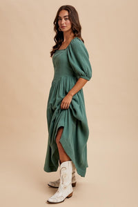 Evergreen Cotton Square Neck Maxi Dress