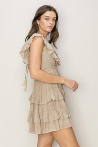 Taupe Open Back Tiered Mini Dress