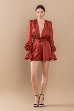 Brick Ruffle Hem V Neck Self Tie At Waist Romper
