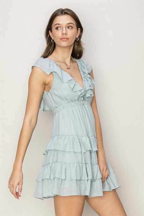 D.Blue Open Back Tiered Mini Dress