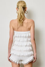 Off White Strapless Ruffle Lace Trim Romper