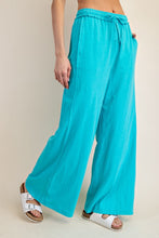 Turquoise Cotton Slub Lounging Wide Pant