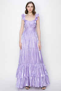 Lavender Shimmery Woven Ruffle Shoulder Tiered Maxi Dress