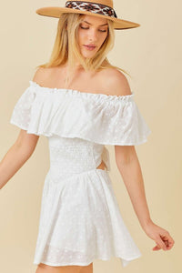 White Off Shoulder Romper With Back Tie Detail