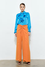 Teal Chic Satin Ruffled Jeweled Bell Sleeves Blouse Top
