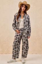 Grey/Black Rose Printed Twill Barrel Pants