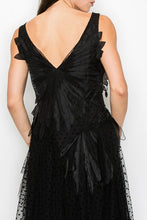 Black Sleeveless Rhythmic Appliqued Tulle Midi Dress
