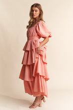 Salmon Square Neckline Ruffle Tiered Maxi Dress