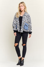 White Print Jacket With Denim Pockets