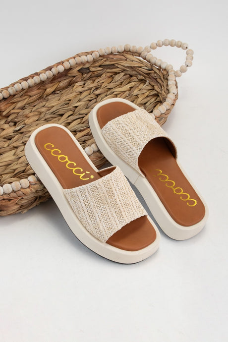 Natural Raffia Tove Chunky Platform Bold Upper Slide