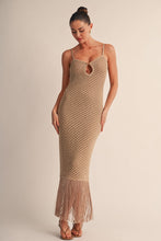Gold Golden Hour Metallic Knit Fringe Maxi Dress