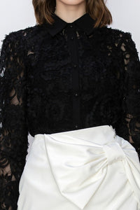 Black Long Sleeves Floral Lace Shirt Top