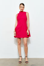 Red Metal Accent Side-pleat Sculpted Mini Dress