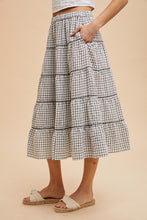 Off White Embroidered Tartan Elastic Midi Skirt