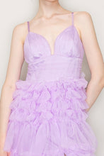 Lavender Sleeveless Tulle Tiered Ruffled Maxi Dress