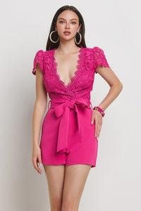 Fuschia Lace Top Solid Bottom Romper