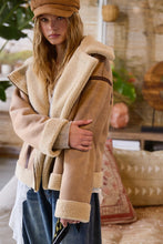 Taupe Contrast Detail Faux Fur Moto Jacket