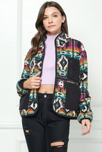 Multi Contrast Pocket Printed Fleece Jacket