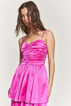 Fuchsia Satin Ruched Multi Layer Maxi Dress