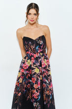 Black Sweetheart Strapless Floral Midi Dress