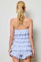 Light Blue Strapless Ruffle Lace Trim Romper