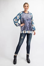 Blue/Teal Plus Size Velvet Tribal Contrast Hoodie