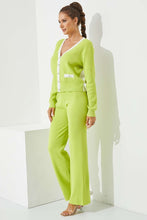 Citron Knit Colorblock Cardigan And Pants Set