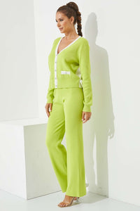 Citron Knit Colorblock Cardigan And Pants Set