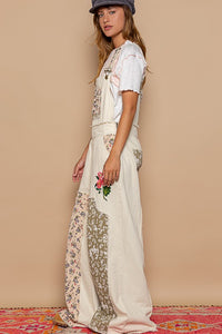 Almond Floral Patchwork Embroidery Overall
