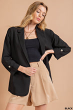 Black Crinkle Texture Floral Lined Blazer