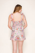 Floral Print Jacquard Peplum Top With Shoulder Tie Details