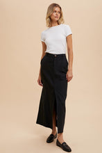 Black Cotton Linen Split Seam Maxi Skirt