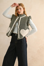Black Gingham Pattern Sherpa Pocket Vest