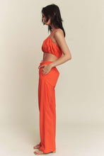 Orange Linen Halter Tie Top With Matching Pants Set